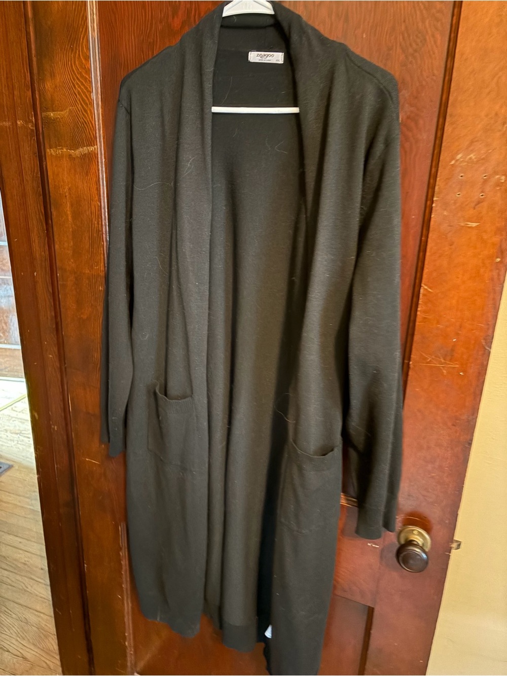 Black Open-Front Long Duster Cardigan